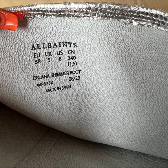All Saints Orleans Metallic Pointed Toe Mid Calf Boots 8 - Picture 10 of 11